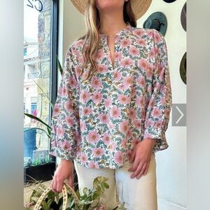 NWT Maelu Willow Cotton Blouse, CiCi Print, Pink and Green, size XS